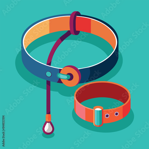 Illustration of a modern pet leash and collar design with vibrant colors, A contemporary design featuring a pet leash and collar interconnected