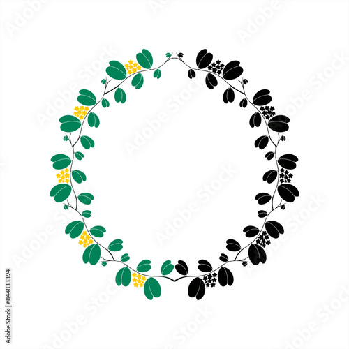 colorful illustration and minimalist silhouette of a sweetheart hoya plant as a round frame