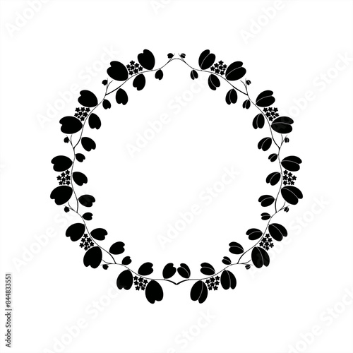 minimalist silhouette illustration and stamp of a sweetheart hoya plant as a round frame