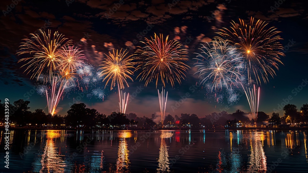 Fototapeta premium brilliant fireworks display with vibrant co lours light