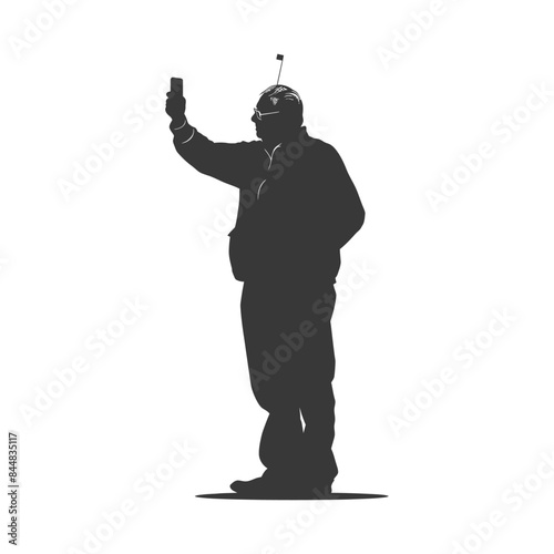 Silhouette of a Man with Antenna Hat Taking a Selfie.