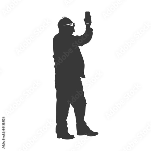 Silhouette: Obese Man with Sunglasses Taking a Selfie with Smartphone