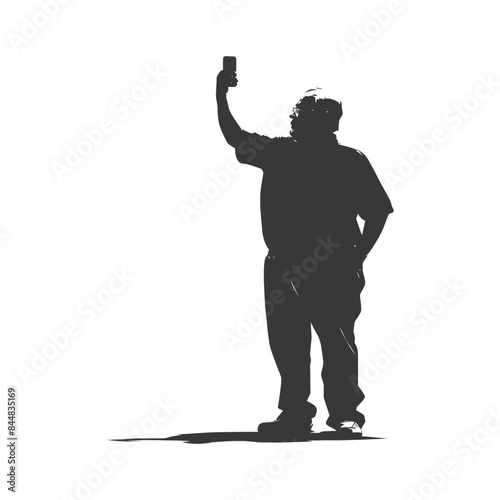 Silhouette of a Man Taking a Selfie with Smartphone on White