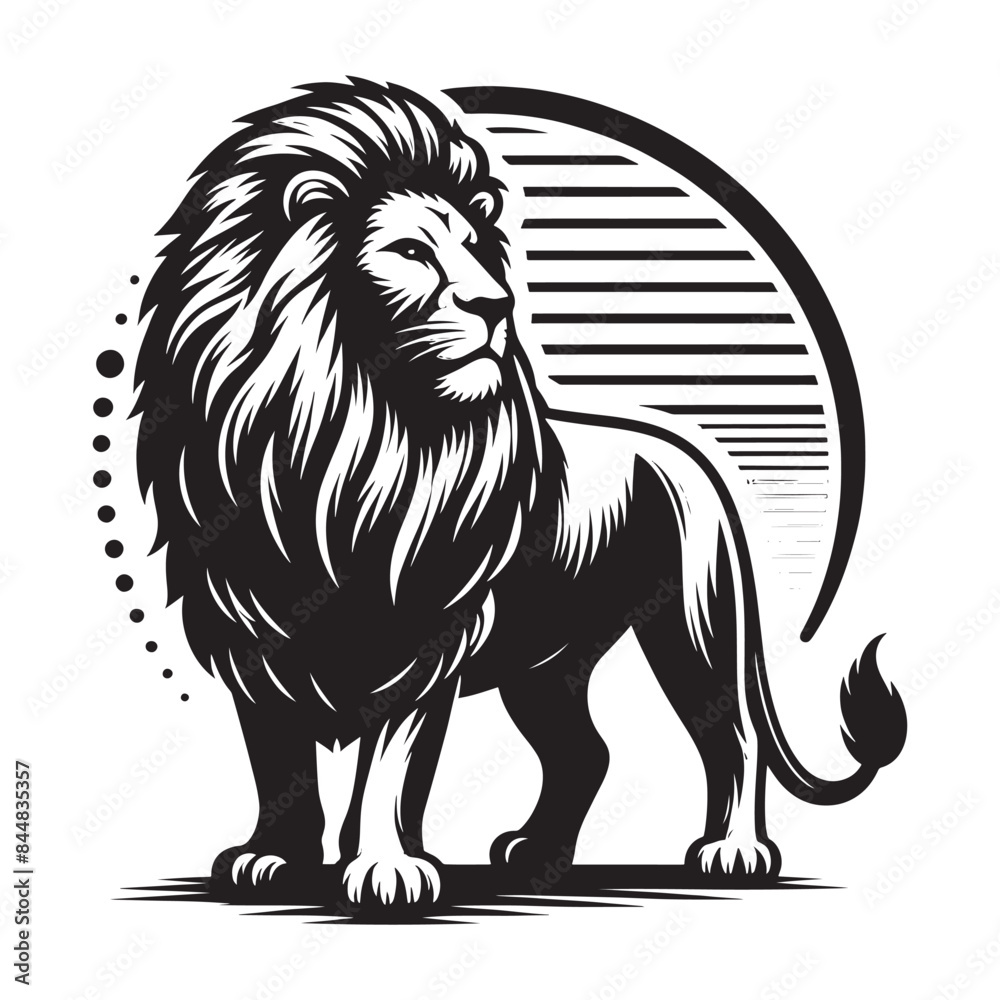 Fototapeta premium lion standing Black and White Isolated Icon silhouette vector illustration