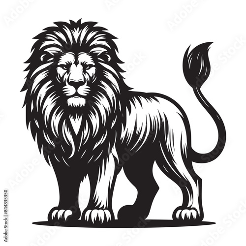 lion standing Black and White Isolated Icon silhouette vector illustration