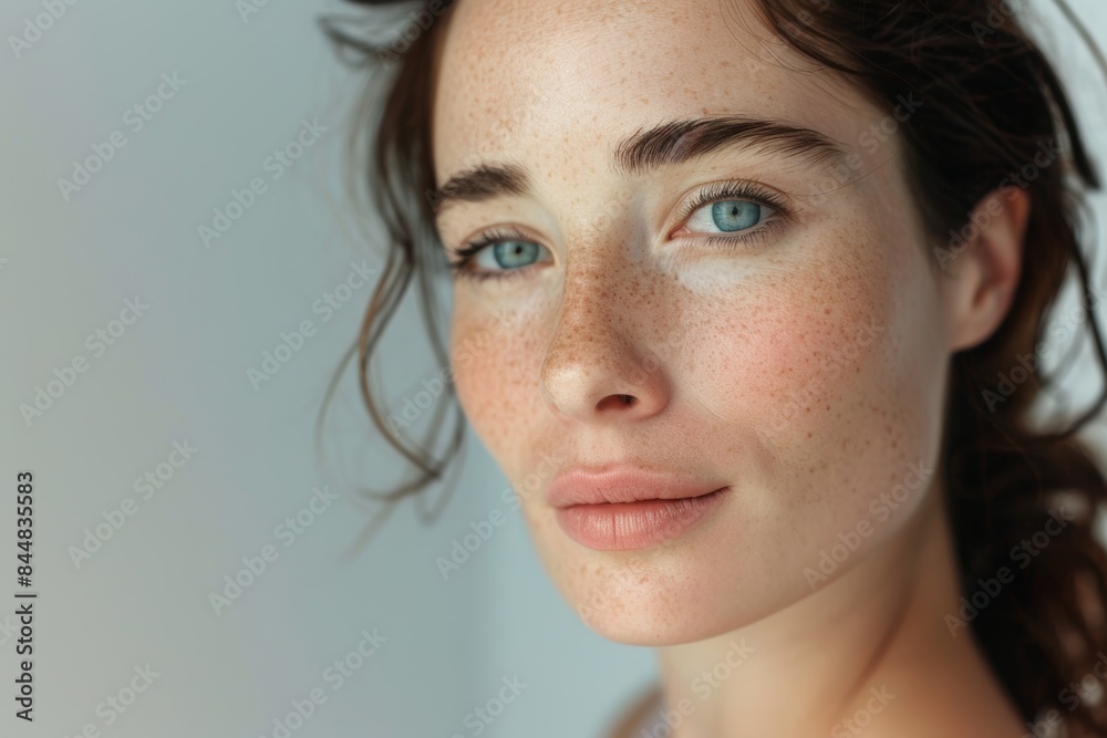 Portrait of a Woman with Smooth, Glowing Skin after Biorevitalization Treatment Portrait of a Woman with Smooth, Glowing Skin after Biorevitalization Treatment