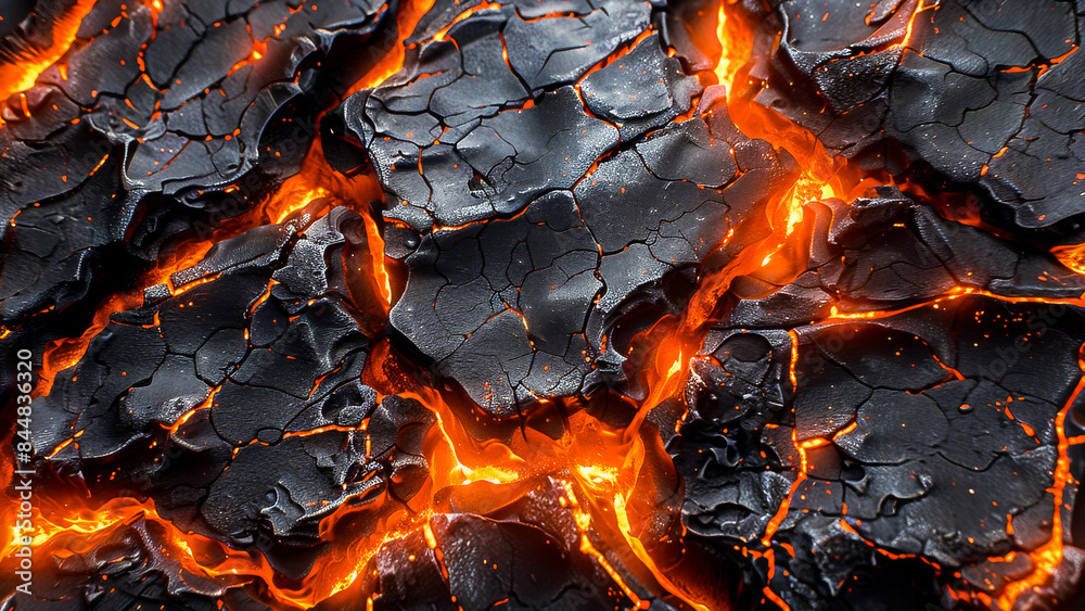 Perfect Lava A close-up view of red-hot, glowing lava with cracks forming a rugged ...