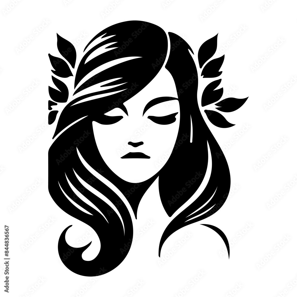 Set of luxury beauty woman hair style black logo design silhouette with white background. Set of luxury beauty woman hair style black logo design silhouette with white background.