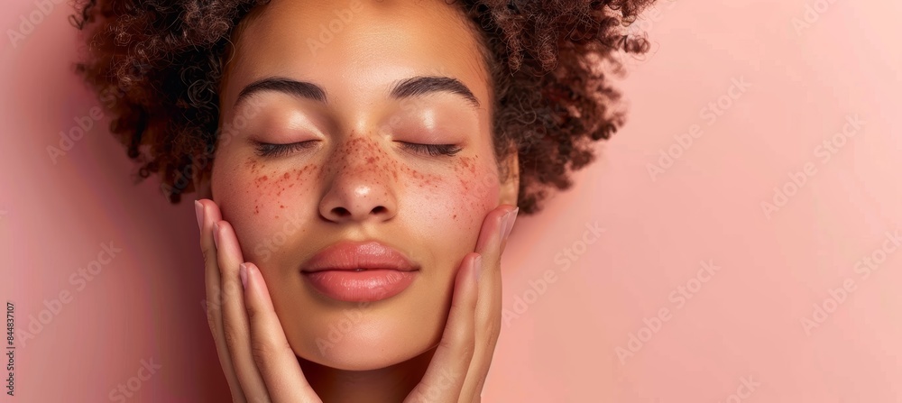 Fototapeta premium Relaxing Spa Treatment: Woman with Closed Eyes During Facial on Soft Towels with Smartphone Nearby
