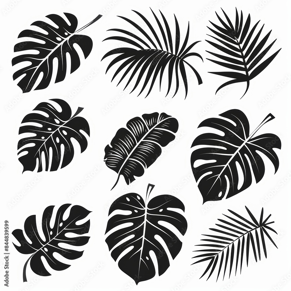 Tropical Leaves Silhouette on White Background for Summer Designs Generative AI
