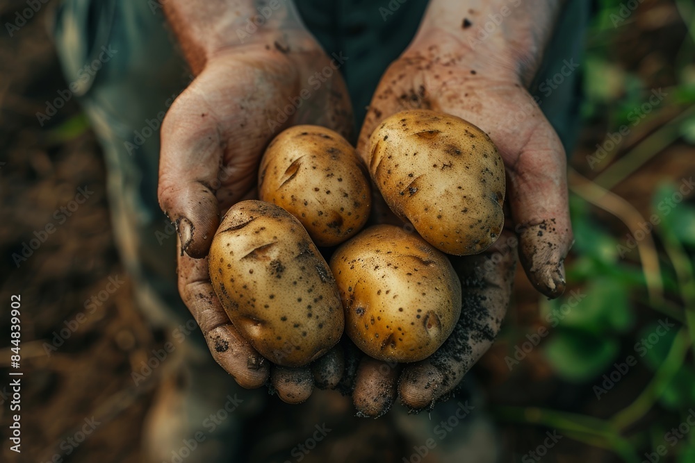 A black man harvests potatoes in a farm, field, or countryside for export logistical sales. Ground vegetables, food, or soil crop and farmer or farming worker zoom A black man harvests potatoes in a farm, field, or countryside for export logistical sales. Ground vegetables, food, or soil crop and farmer or farming worker zoom