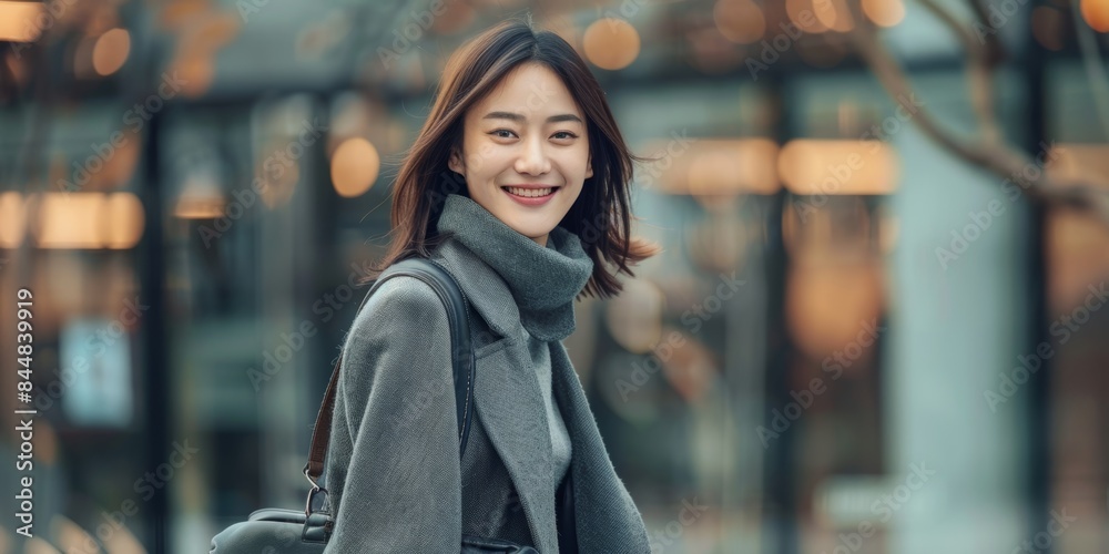 City, celebration, or Japanese woman celebrating work promotion, accomplishment, or achievement. Happy winner, professional, or streetwalker with goal, enthusiasm, or career growth with thankfulness City, celebration, or Japanese woman celebrating work promotion, accomplishment, or achievement. Happy winner, professional, or streetwalker with goal, enthusiasm, or career growth with thankfulness