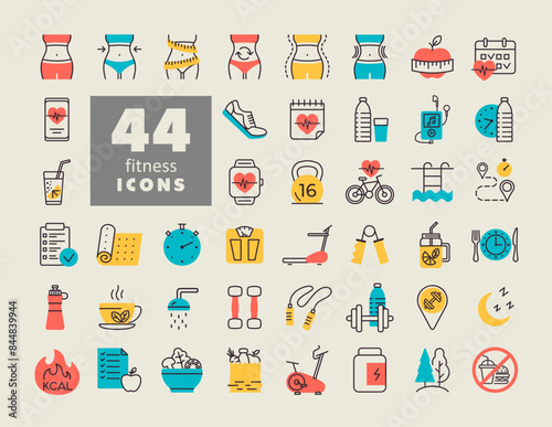 Fitness and health vector icon set