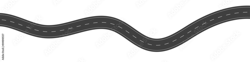 Wavy road with winding curves and horizontal path. Top view of race track and highway. Flat vector illustration isolated on white background. Wavy road with winding curves and horizontal path. Top view of race track and highway. Flat vector illustration isolated on white background.