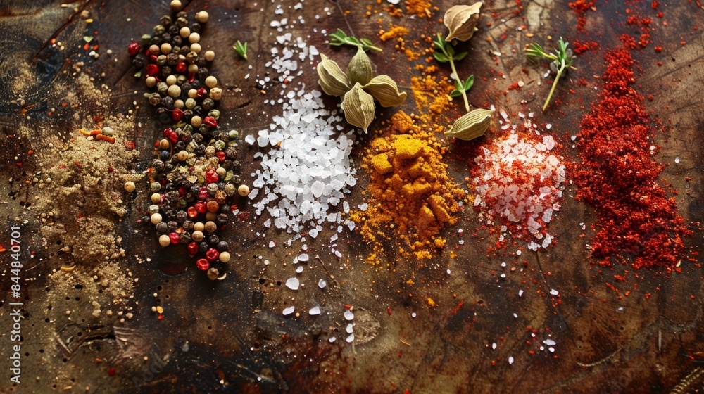 spices along with herbs and salt, such as peppercorns or paprika, generative ai spices along with herbs and salt, such as peppercorns or paprika, generative ai