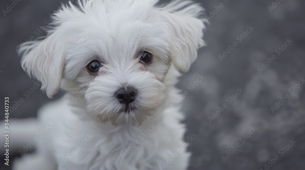 White puppy watches owner intently White puppy watches owner intently