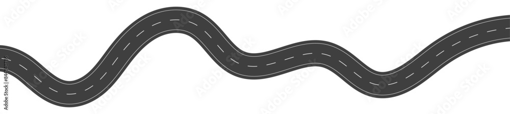 Obraz premium Wavy road with winding curves and horizontal path. Top view of race track and highway. Flat vector illustration isolated on white background.