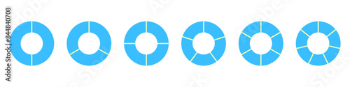 Pie chart with different segments in a circular diagram. wheel graph divided into parts and sections. Flat vector illustration isolated on white background.