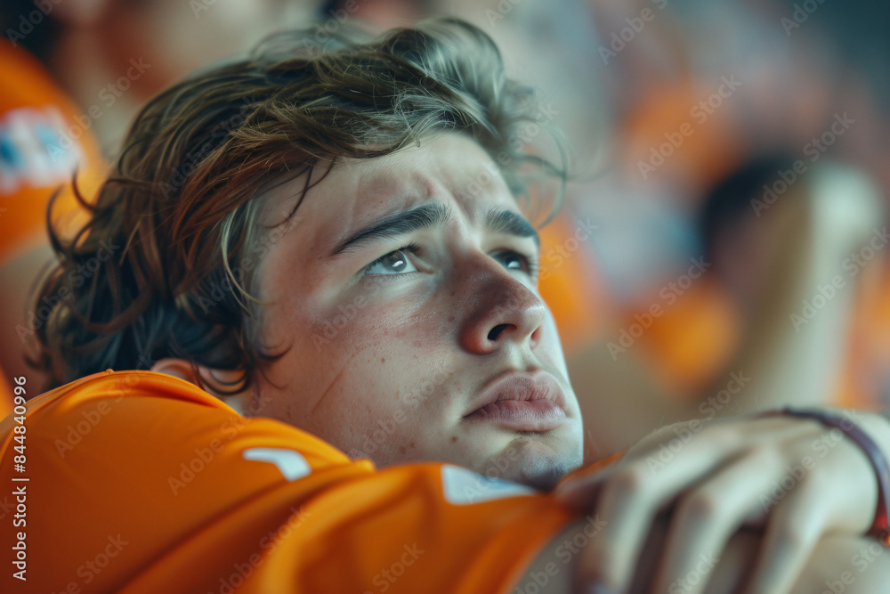 a disappointed soccer fan in a stadium a disappointed soccer fan in a stadium