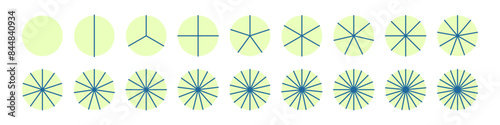 Pie chart with different segments in a circular diagram. wheel graph divided into parts and sections. Flat vector illustration isolated on white background.