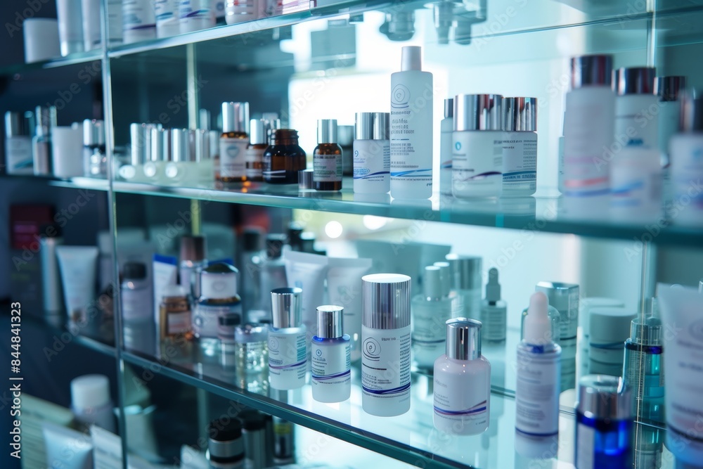 Array of Biorevitalization Products with Hyaluronic Acid Solutions in High-End Clinic Display Array of Biorevitalization Products with Hyaluronic Acid Solutions in High-End Clinic Display