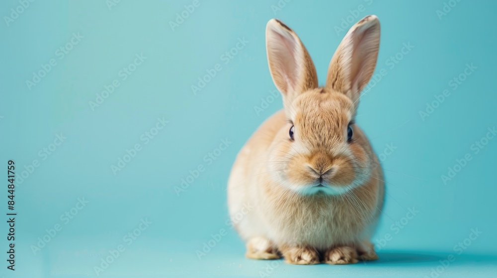Cute baby bunny on blue backdrop Cute baby bunny on blue backdrop