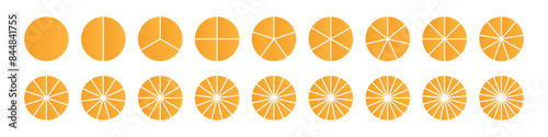 Pie chart with different segments in a circular diagram. wheel graph divided into parts and sections. Flat vector illustration isolated on white background.