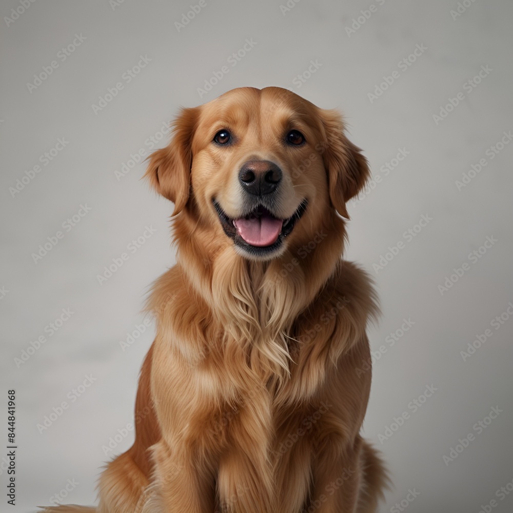 Happy Golden Retriever: A Joyful Portrait on a White Background Happy Golden Retriever: A Joyful Portrait on a White Background