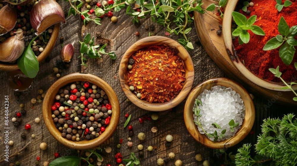 spices along with herbs and salt, such as peppercorns or paprika, generative ai spices along with herbs and salt, such as peppercorns or paprika, generative ai