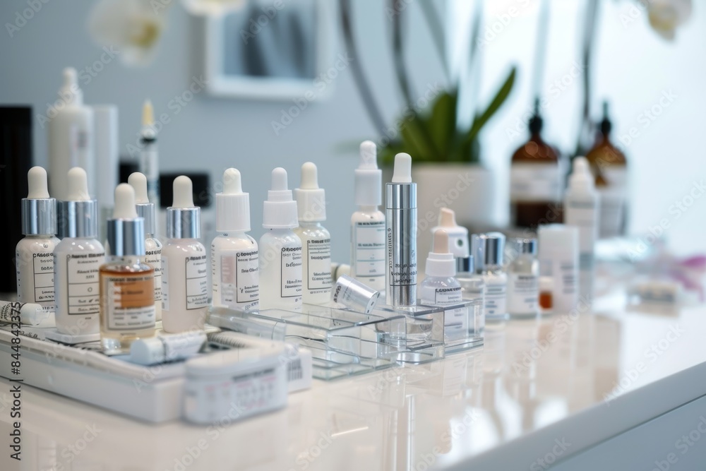 Close-Up Display of Biorevitalization Products in a High-End Clinic for Skin Rejuvenation Treatments Close-Up Display of Biorevitalization Products in a High-End Clinic for Skin Rejuvenation Treatments