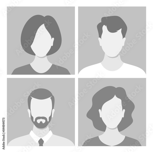 Collection Of Four Default Placeholder Avatar Profile Pictures Representing Diverse Male And Female Characters