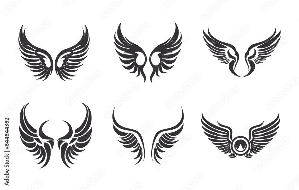 Set of wings silhouette vector illustration Set of wings silhouette vector illustration