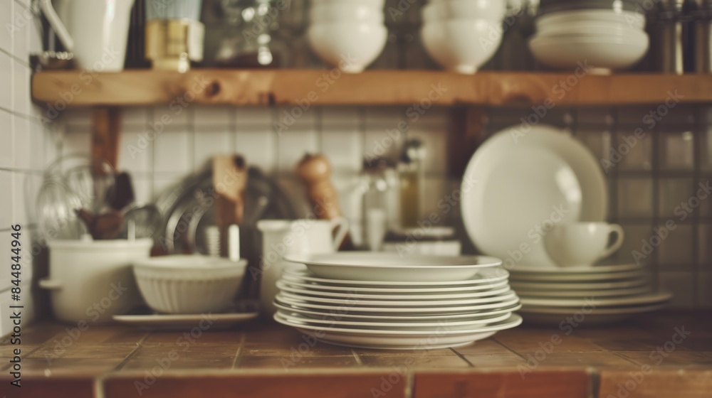 plate with some kitchen utensils well organized in the background, creating a functional and attractive kitchen environment. generative ai plate with some kitchen utensils well organized in the background, creating a functional and attractive kitchen environment. generative ai