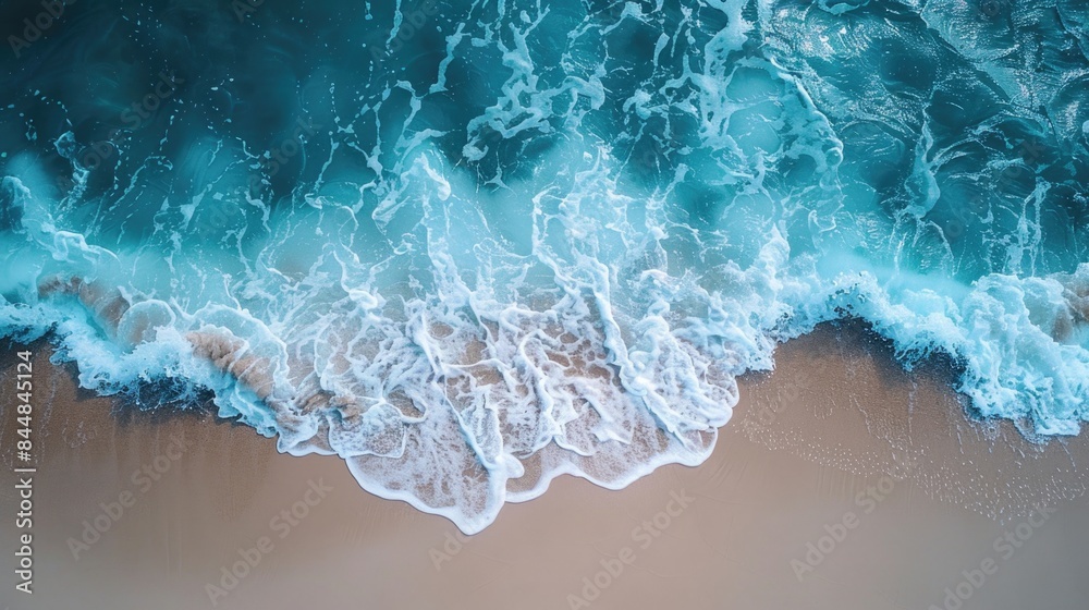 Aerial view of waves crashing on sandy beach Aerial view of waves crashing on sandy beach