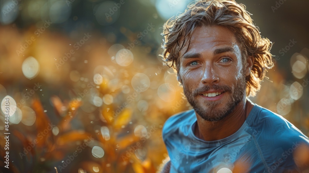 Man smiling at sunset