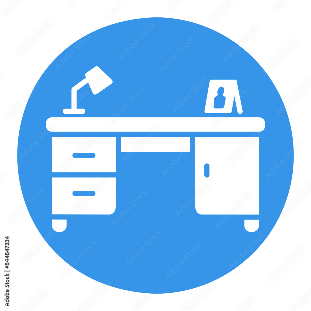 Work desk with lamp vector icon. Furniture sign Work desk with lamp vector icon. Furniture sign