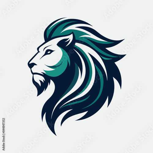 A stylized illustration of a lion head with a flowing mane in profile, A majestic lion with a mane flowing in the wind