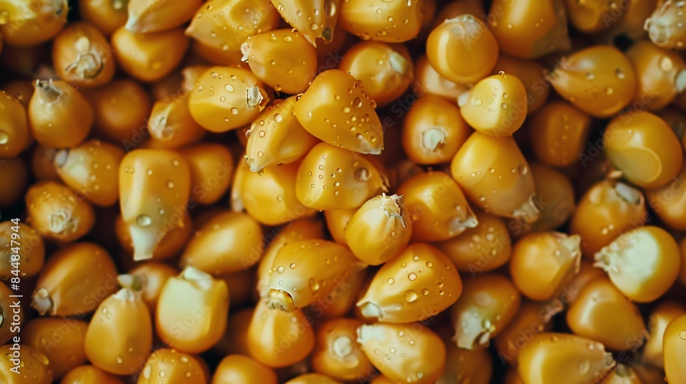 Close-Up of Golden Corn Kernels with Water Droplets Showcasing Freshness and Quality, Generative AI Close-Up of Golden Corn Kernels with Water Droplets Showcasing Freshness and Quality, Generative AI