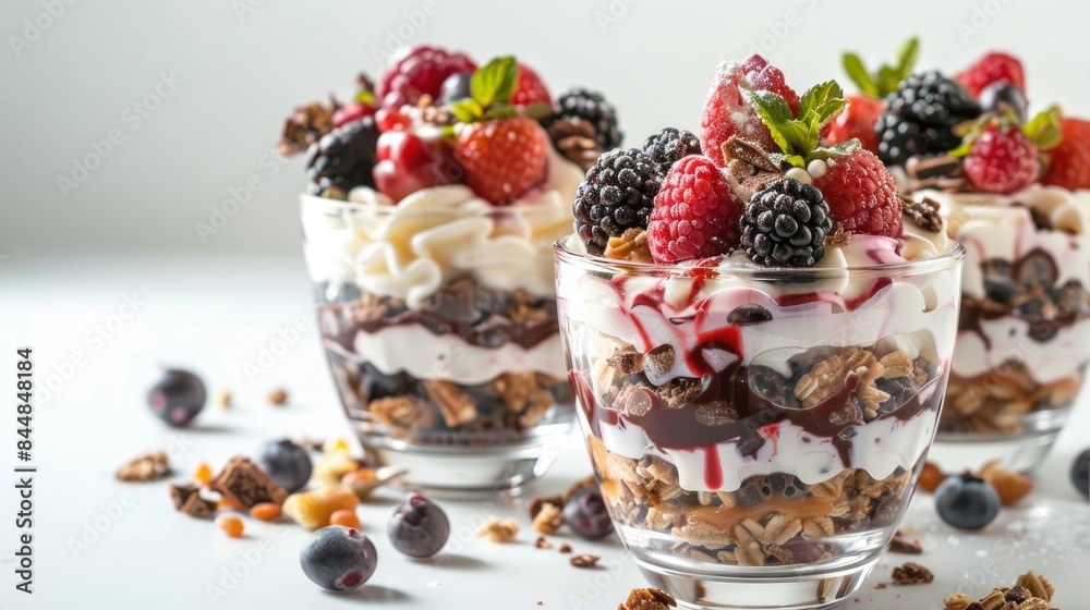 Parfaits dessert bowl in a white background Parfaits dessert bowl in a white background