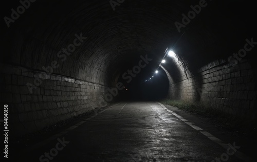 Illuminated Pathway: Light Bulbs Guide the Way in the Tunnel © Andrey