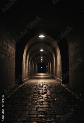 Illuminated Pathway: Light Bulbs Guide the Way in the Tunnel