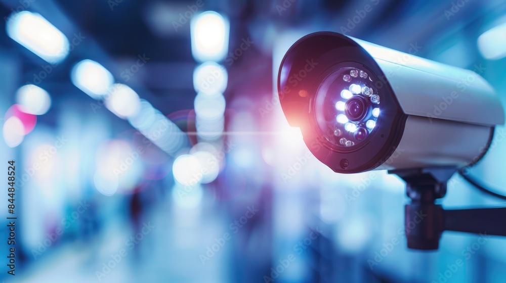 Advanced CCTV camera with blurred background for text placement Advanced CCTV camera with blurred background for text placement