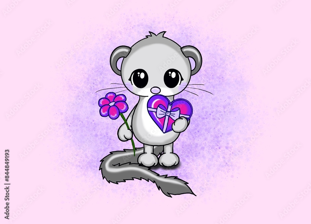 cute mouse with present and flower gift gratulation cute mouse with present and flower gift gratulation