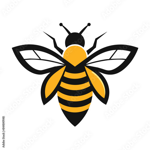 A minimalist bee design featuring a stylized silhouette with black and yellow coloring, A minimalist design featuring a stylized bee silhouette