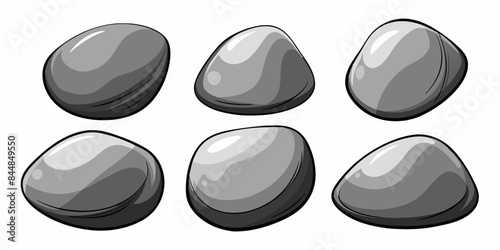 Rock stone set cartoon. Cobble stone game objects. Three dimensional stones and rocks element, isometric 3d flat style. Mountain grey stones. Vector grey rock stone, isolated on white background.