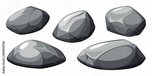 Rock stone set cartoon. Cobble stone game objects. Three dimensional stones and rocks element, isometric 3d flat style. Mountain grey stones. Vector grey rock stone, isolated on white background.