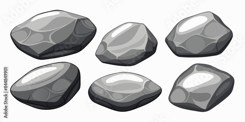 Rock stone set cartoon. Cobble stone game objects. Three dimensional stones and rocks element, isometric 3d flat style. Mountain grey stones. Vector grey rock stone, isolated on white background.