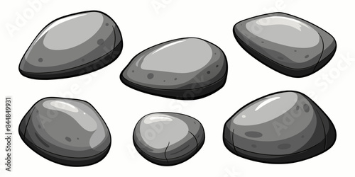 Rock stone set cartoon. Cobble stone game objects. Three dimensional stones and rocks element, isometric 3d flat style. Mountain grey stones. Vector grey rock stone, isolated on white background.