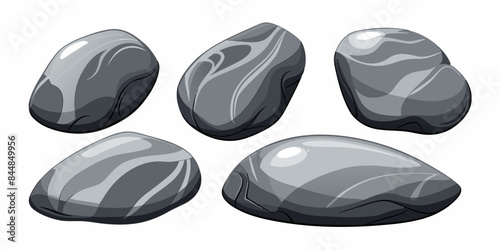 Rock stone set cartoon. Cobble stone game objects. Three dimensional stones and rocks element, isometric 3d flat style. Mountain grey stones. Vector grey rock stone, isolated on white background.