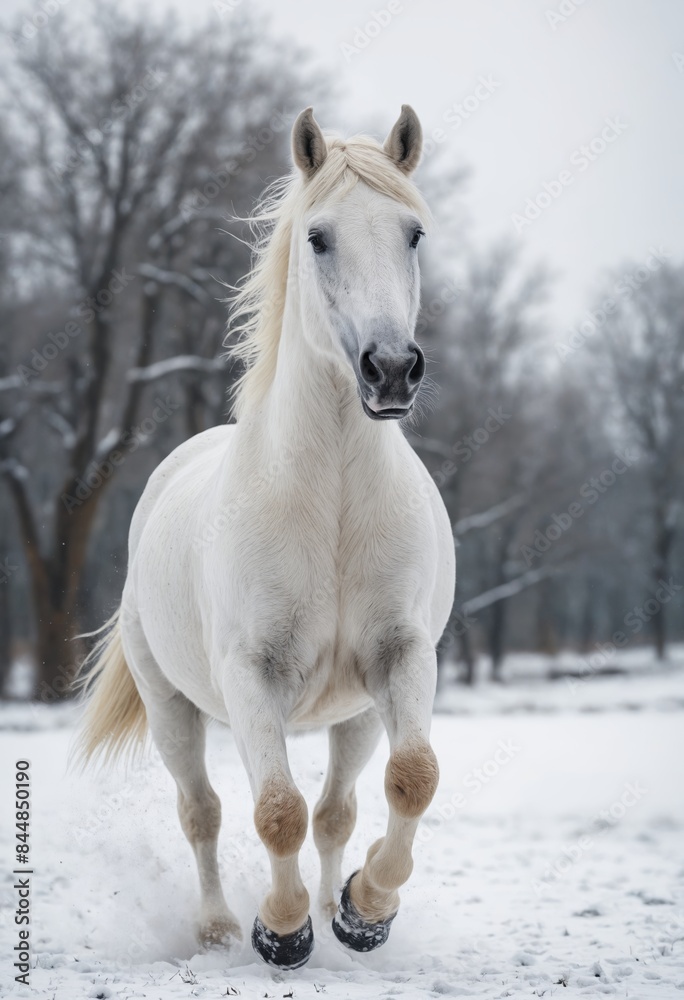 Winter's Grace: Solo White Horse Trekking the Snow Winter's Grace: Solo White Horse Trekking the Snow